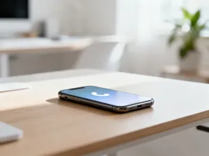 Kobieta trzymająca smartfon z ekranem logowania w przytulnej kawiarni, co ilustruje proces bezpiecznego korzystania z Tindera.
